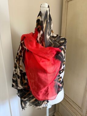 Red Leopard Print Lightweight Women's Wrap Scarf